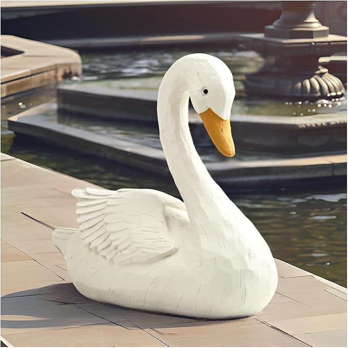 Swan Statue for Garden Decor – 7.5" Resin Figurine in Grey-White Finish, Elegant Bird Sculpture for Indoor Outdoor Display, Home, Patio, or Yard Ornament