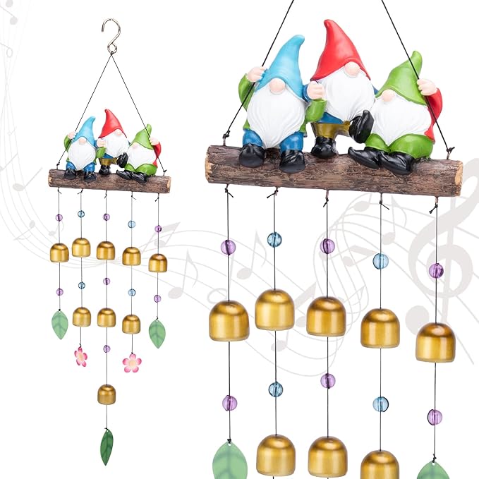 Taman Wind Chime for Outside - 29" Gnomes Windchime Valentine's Day Gift for Outdoor Decorative Metal Bronze Mobile Wind Chime Memorial Sympathy Gift for Home, Outdoor, Yard, Patio,Garden Decor
