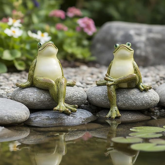 Braxio Frog Statue Outdoor Garden Decor - 2-Pack Sitting Frog Sculptures for Patio, Yard, Plant Pot, Cute Cartoon Frog Figurines Home Decor Gift, Resin Art Ornament 4.2 x 4.5 x 5.2 Inches