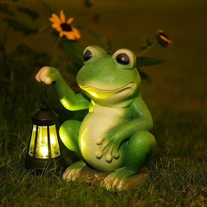 Large Frog Garden Statue for Outdoor Decor Solar Powered Sculptures for Yard Patio Cute Animal Statues Housewarming Outdoor Ornaments