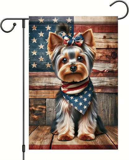 Patriotic Garden Flag Yorkie Dog American Flag 12x18 Double Sided 4th of July Decorative Outdoor Flag for Memorial Day Independence Day Yard Porch Home Decor Seasonal Flags
