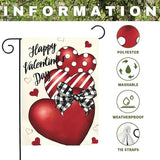 Valentines Day Garden Flag 12x18 Double Sided Happy Valentine’s Day Yard Banner with Red Hearts Polka Dot & Striped Love Heart Buffalo Plaid Bow Romantic Outdoor Decor for Porch Lawn Patio