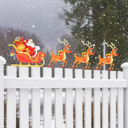 Christmas Decorations Outdoor Metal Yard Sign Santa & Deer Weatherproof Fence Decor Lawn Sign for Holiday Porch, Garden & Home Decorations Art Ornament