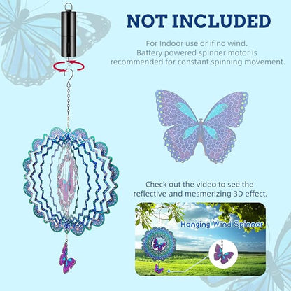 DREAMYSOUL Outdoor Wind Spinner Metal, 12 Inches Butterfly Hanging Wind Spinners 3D Garden Wind Sculpture for Outdoor Garden Patio Decoration