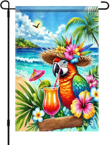 BlissYard Summer Parrot Garden Flag 12x18 Double Sided Tropical Bird Yard Flag Red Parrot Welcome Banner Outdoor Beach Palm Tree Decor Summer Garden Decorations for Home Lawn Patio Porch