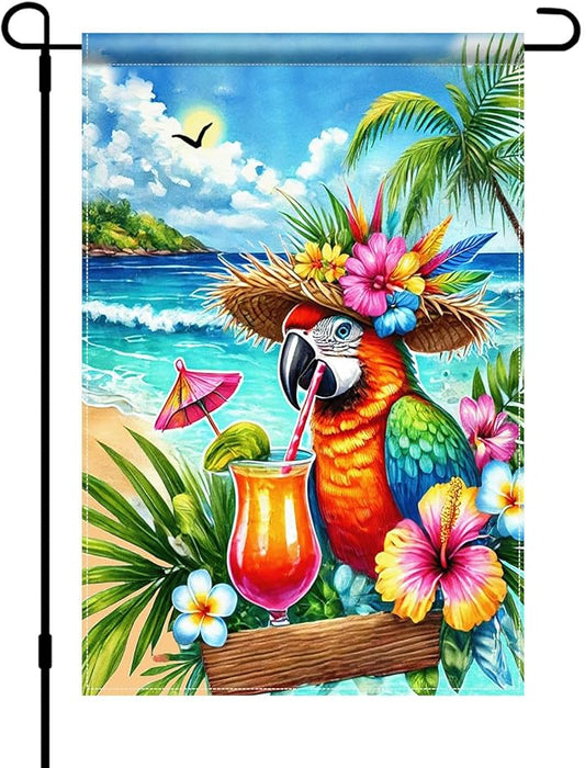 BlissYard Summer Parrot Garden Flag 12x18 Double Sided Tropical Bird Yard Flag Red Parrot Welcome Banner Outdoor Beach Palm Tree Decor Summer Garden Decorations for Home Lawn Patio Porch