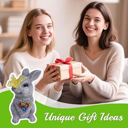 Solar Bunny Garden Statue with Glowing Butterfly - 8.3" Outdoor Garden Decor for Yard, Patio - Resin Rabbit Decor Figurine Lights - Perfect Mother's Day & Birthday Gifts for Mom, Grandma