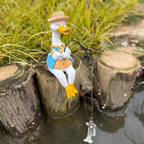 Garden Duck Outdoor Fishing Koi Statue, Goose Statues Decorations for Yard 9.7'' Fishing Duck Sculpture Garden Decor, Fishing Guy for Waterfalls or Koi Pond Decor, Gifts for Women, Mom or Birthdays
