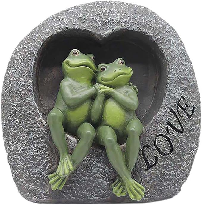 Romantic Frogs Couple Statues, Love Frogs Sitting on Stone Figurine, Resin Garden Ornament, Outdoor Animal Decor Collection, 7”H Gifts for Anniversary and Valentine