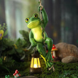 Kathfly Solar Light Hanging Frog Figurine with LED Lantern 7.48 Inch Waterproof Resin Cute Frog Climbing on Vine with Hook for Yard Garden Wall Decor Mother's Day Housewarming Gift