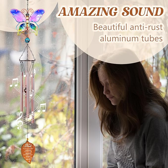 Butterfly Memorial Wind Chimes,Memorial Gifts for Loss of Dad,Loss of Father Sympathy Gifts,Bereavement Gift Ideas,Windchimes Outdoors,Healing Comfort Home Décor