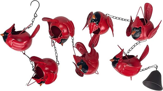 Things2Die4 85-Inch Metal Rain Chain with 7 Three-Dimensional Red Cardinal Birds, Rustic Brown Finish, Weighted Bell at Bottom, Decorative Downspout Alternative for Outdoor Garden or Patio Décor