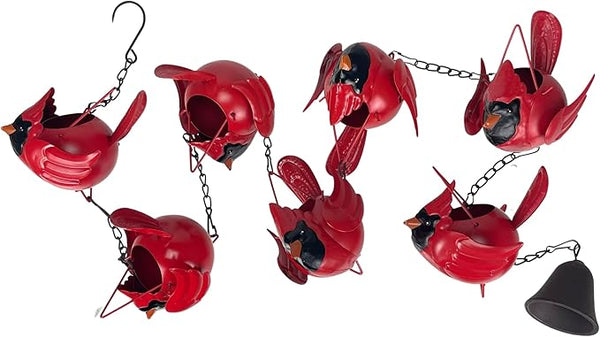 Things2Die4 85-Inch Metal Rain Chain with 7 Three-Dimensional Red Cardinal Birds, Rustic Brown Finish, Weighted Bell at Bottom, Decorative Downspout Alternative for Outdoor Garden or Patio Décor