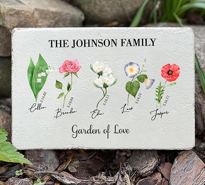 Nazenti Custom Birth Month Flower Personalized Large Heart Garden Stones, Birth Flower Garden Stone, Grandma Mom Gifts, Outdoor Decor, Garden Decor Sign, Gifts for Women Mother's Day Birthday