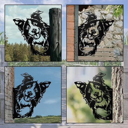 WADORN Peeping Dog Metal Garden Yard Art Decor, Watching Dog Ornament Wall Art for Farm Cute Animal Iron Silhouette Outdoor Fence Decor