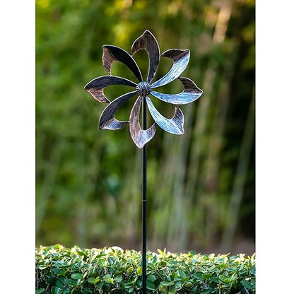 Wind Spinner Dahlia 61in Single Blade Easy Spinning Kinetic Wind Spinner for Outside – Vertical Metal Sculpture Stake Construction for Outdoor Yard Lawn & Garden