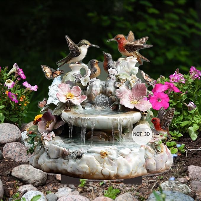 Hummingbird Flowing Water Garden Stake Decor, Butterfly Acrylic 2D Garden Decoration,Sculptures Ornament Garden Accessories for Outdoor Indoor Yard Lawn Pot Plants (Style D)