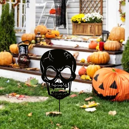 Halloween Decorations Outdoor, Metal Skull Decorative Garden Stakes for Halloween Decor, Metal Yard Signs for Outside Garden Lawn Porch Party Decorations