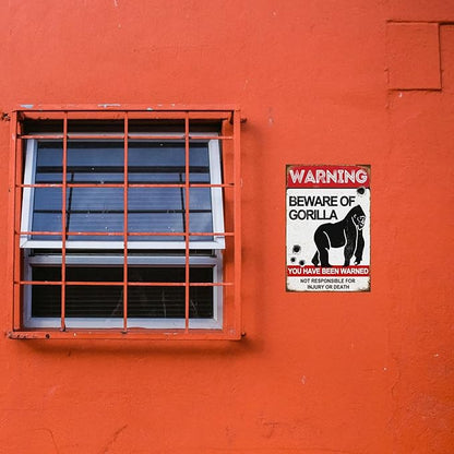 Funny Dark Humor Beware Warning Sign, No Soliciting Wall Decor, Beware of Gorilla, Yard Garden Plaque Outdoor for Home Fence 8 X 12 Inches