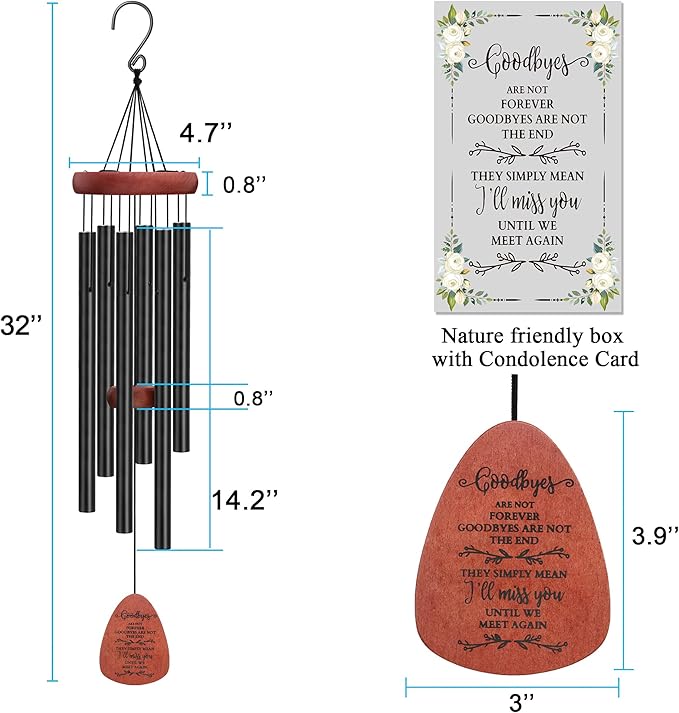 Memgift Memorial Wind Chimes - Sympathy Gift for Loss of Parent, Weather-Resistant Outdoor Keepsake for Patio in Memory of Loved One