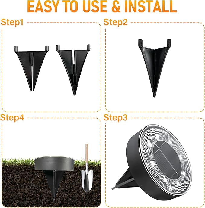 Siatom Solar Ground Lights 8 Pack, IP68 Waterproof Solar In-Ground Light for Outdoor, Flat Landscape Lighting, Garden Disc Light for Pathway, Walkway, and Yard - 8 Pcs (Warm White)