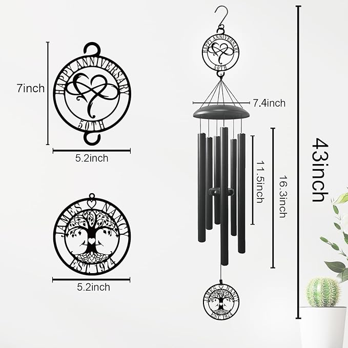 37'' Personalized Anniversary Wind Chime Gifts,Custom Golden Wedding Anniversary Presents,Happy 50th Decorations for Parents,Couples,Husband,Wife,Friends