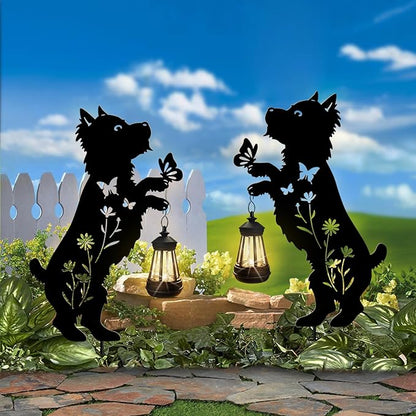 Solar Lights Outdoor Pathway,2 Pack Metal Yorkie Decor with Solar Lantern Garden Stakes,Outside Decorations for Yard,Lawn,Patio,Perfect Dog Gifts for Women