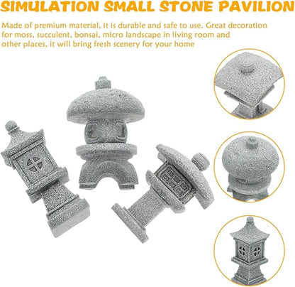 Kisangel 3Pcs Miniature Sandstone Pagoda Garden Statues - Japanese Lanterns for Outdoor Decor Zen Aquarium Landscape Ornament