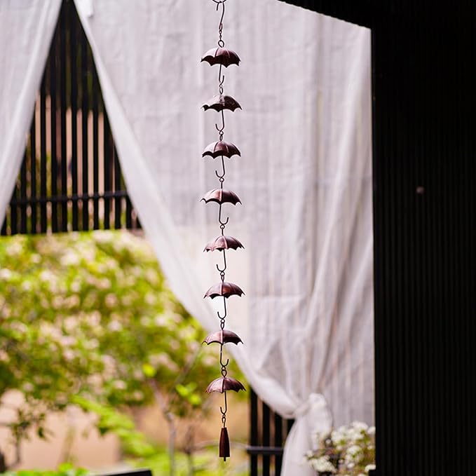 39.4in 8 Cups Rain Chain,ecorative Umbrella Rain Chain Bell, Rainwater Diverter Copper Catcher Rain Chimes for Garden Decor,Decorative Umbrella Rain Chain Bell for Home Garden Patio Outdoor Decor