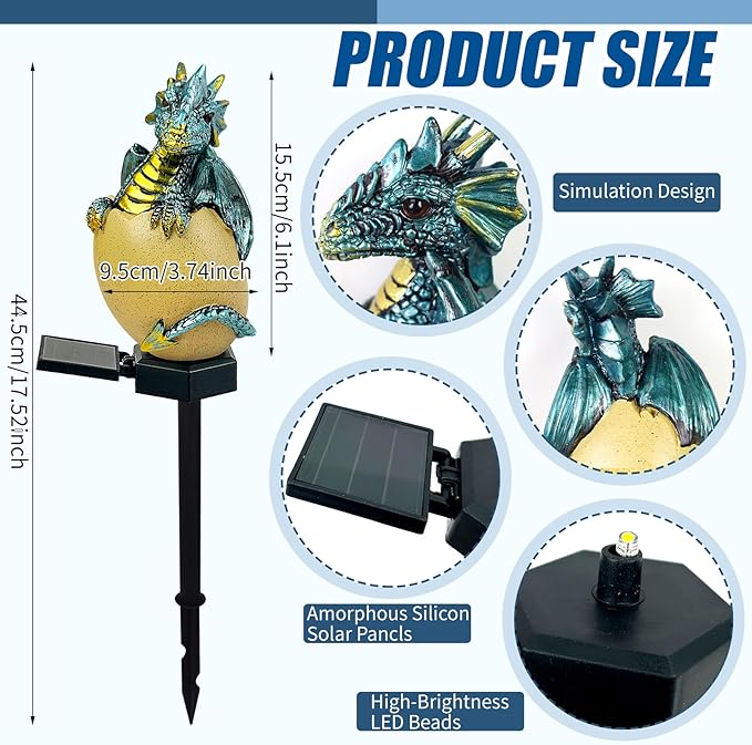 Solar Dragon Garden Decor Dragons Gifts for Women- Dragon Statue Outdoor with Egg Light Lawn Ornaments Solar Egg Lights for Easter Outside Yard Whimsical Art Outdoor Medieval Decor (Green)