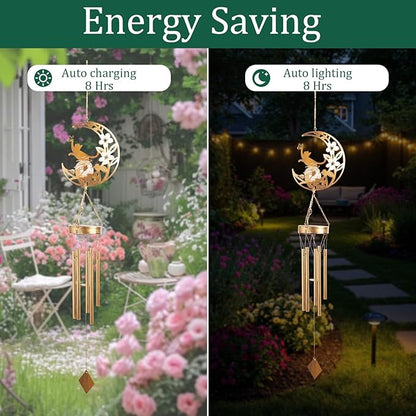 Cat Memories Wind Chime for Outdoor - Moon Design, Handcrafted Aluminum Wind Chimes for Garden Decor, Soothing Wind Bells for Porch/Patio, Perfect Housewarming/Birthday Gift for Women & Cat Owners