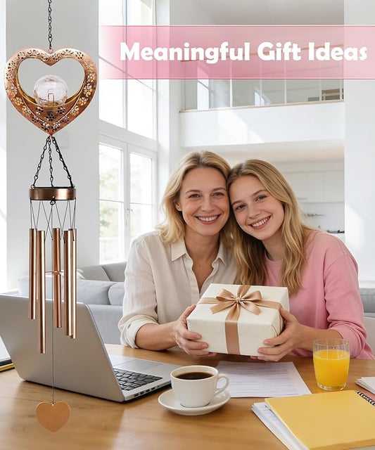 Nacome Solar Heart Wind Chimes for Outside: Weatherproof Metal Outdoor Decor Easy Hanging for Garden Patio Tree Window - Melodious Mother's Day Birthday Gifts for Mom Women Mom Grandma Her Wife