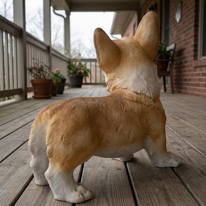 Elenon Dog Garden Statue Decorative for Yard, Brown Corgi Figurines Home Lawn Decor, Patio Kitten Tuxedo Statues Pets Memorial Ornament for Dog Lovers