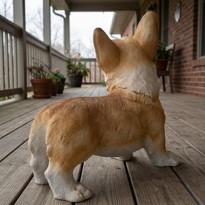 Elenon Dog Garden Statue Decorative for Yard, Brown Corgi Figurines Home Lawn Decor, Patio Kitten Tuxedo Statues Pets Memorial Ornament for Dog Lovers