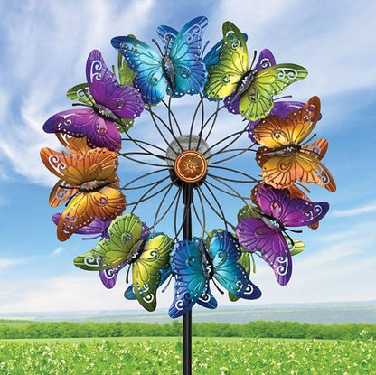 Bits and Pieces - LED Butterfly Solar Wind Spinner-Solar Powered Glass Ball Emits Color-Changing Light - Made of Metal and Steel
