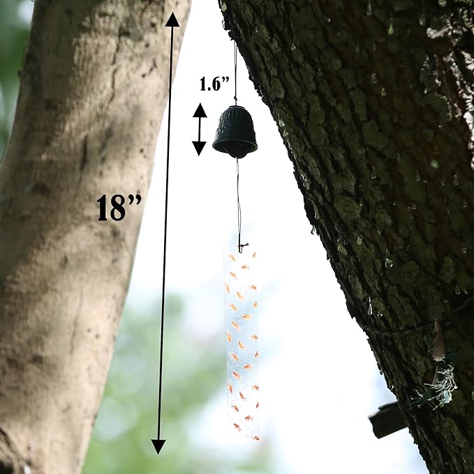 Japanese Wind Chime Cast-Iron Outdoor Ornament for Garden, Patio & Balcony, Hanging Metal Wind-Bell Decoration Gift, Blessing Pendant Windchimes & PVC Wind-Catcher, Green Bell
