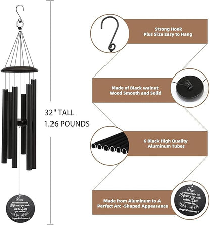 Retirement Gift for Woman Men, 32" Wind Chimes Retirement Gifts, Happy Retirement Gifts for Coworker Colleague Boss Teachers Nurses Friends, Going Away Gifts Retirement Decorations (Black)