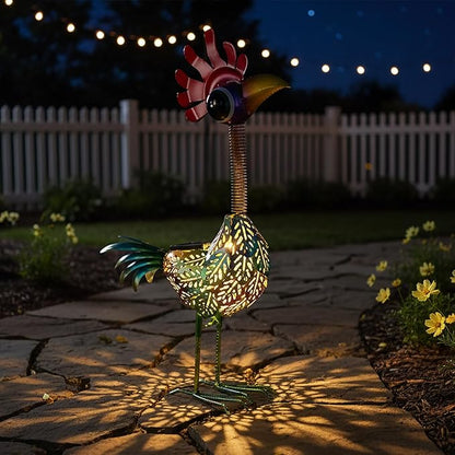 Outdoor Wacky Metal Rooster Garden Statue, Solar Wacky Rooster Yard Decor,Garden Decor for Outside,Solar Metal Chicken Statue for Patio,Porch,Yard,Lawn Ornament, Garden Chicken Gift