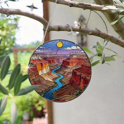 Mountains River Acrylic Suncatcher, Landscape Acrylic Suncatcher for Window Hanging, Indoor Window Wall Art, Housewarming Gift, Birthday Gift Idea for Women Men