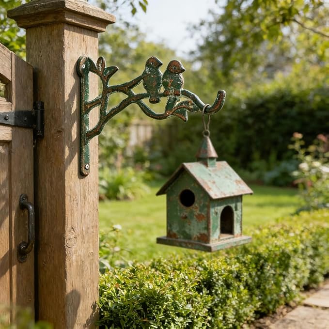 Vintage Cast Iron Hanging Plant Brackets Decorative Plant Hanger,2 Pack Green Wall Mounted Flower Pot Hooks,Outdoor Bird Feeder Hanger,Garden Hooks for Wind Chimes,Lanterns,Birdhouse