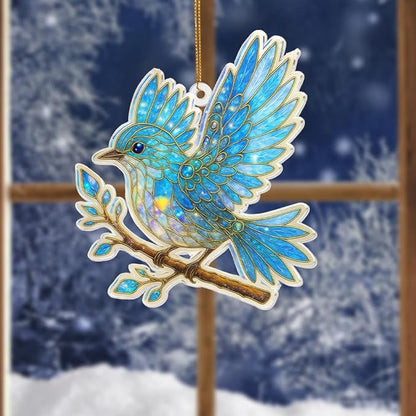 Blue Bird Stained Glass Ornament Acrylic Window Hanging Suncatcher – Bird Lover Gifts, Wildlife Animal Decor for Christmas Tree, Rearview Mirror, Garden, Home Accessories, Unique Gifts for WomenSun-17