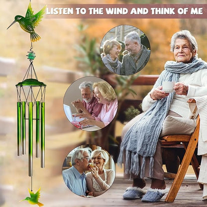 Hummingbird Wind Chimes, Outdoor Metal Wind Chimes Decor for Outside/Indoors, Home, Lawn, Porch, Patio, Gifts,Garden,Yard Decoration (Green Hummingbird)