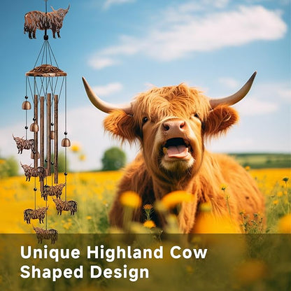 Highland Cow Wind Chimes for Outside, Highland Cow Gifts for Women/Men/Mother/Father, Metal Windchimes for Birthday/Christmas/Thanksgiving, Cow Decor for Patio, Garden,Yard, Home