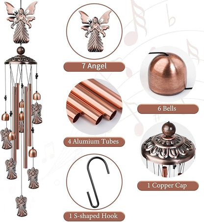 Angel Wind Chimes for Outside, Decorative Wind Chimes Angel Gifts for Women/Men, Memorial/Birthday Gifts, Garden Decor for Outside, Patio or Yard, Durable Chimes for Outdoors