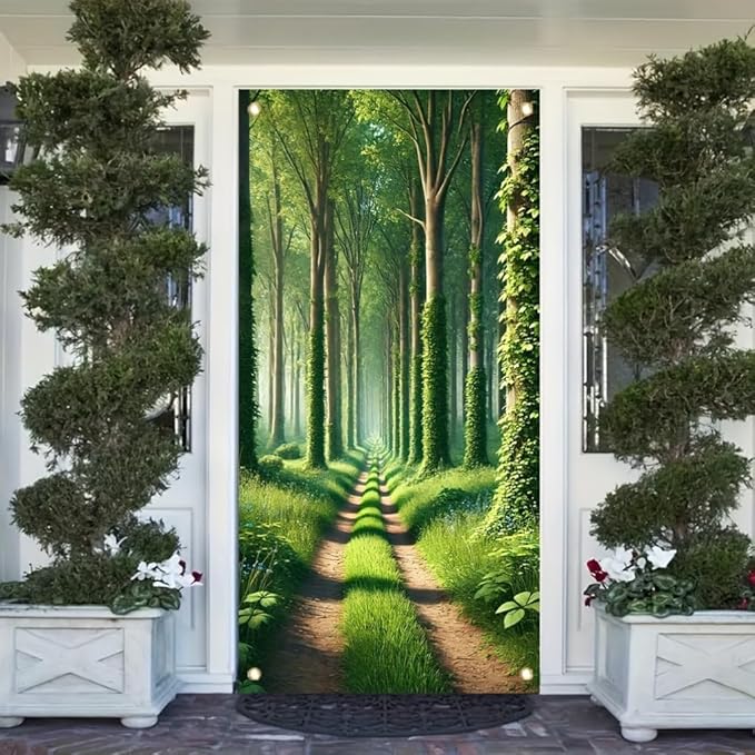 Forest Path Garden Flag Green Tree Woodland Scenery 71x35 inch Double Sided OutdoorYard Banner for Nature Landscape Spring Summer Decor