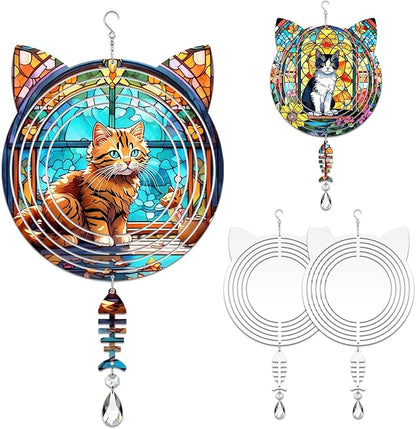 4Pack 8 inch Sublimation Wind Spinner Blanks 3D Aluminum Metal Wind Sculpture Kinetic Spinners for Yard and Garden Indoor Art Ornaments Hanging Decoration (Cat)