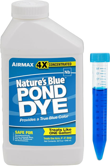 Airmax Nature's Blue Pond Dye 4X Concentrate for Outdoor Ponds & Lakes, Natural Pond Color & Beauty Enhancer, Swimming Safe Water Colorant, Easy Liquid Application, 1 Quart
