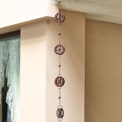 5.7 FT Water Wheel Rain Chains for Outside Bronze Rain Chain for Gutters Garden Decorative Rain Catche Chain Downspout