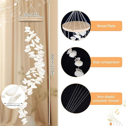 White Seashells Wind Chimes for Outside, Handmade Spiral Shape Beach Style Shells Windchime for Patio and Garden Hanging Decor, Beach & Coastal Decor, Sunroom Decoration, Ocean Themed Party