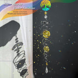 FONMY Tree of Life Gazing Ball Spiral Wind Spinner Sun Catcher Rainbow Maker Silver Spiral W/Golden K9 Crystal Ball Tree Hanging Ornament Indoor Outdoor Garden Decor. 19.5inch H